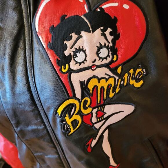 Betty Boop American Toons Vintage Leather 90's Bomber Jacket XL - Picture 4 of 15